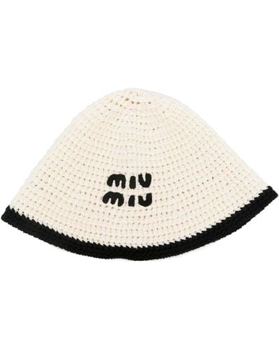 Miu Miu Logo-Embroidered Crochet Bucket Hat - White