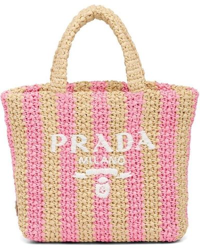 Prada Striped Logo Tote Bag - Pink