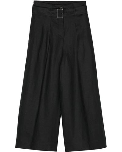Peserico Cropped Linen Palazzo Trousers - Black