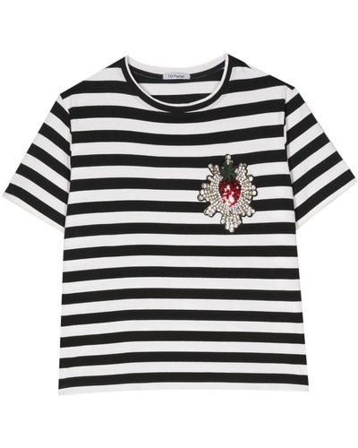 Parlor Rhinestone-embellished Striped T-shirt - Black