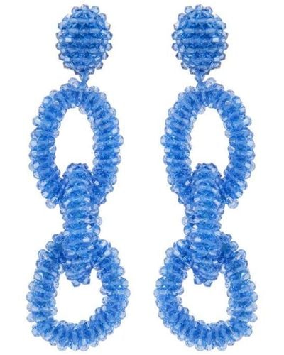 Oscar de la Renta Beaded Chain Link Clip-on Earrings - Blue