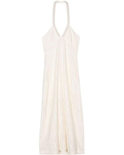 Liu Jo Halterneck Lace Midi Dress - White