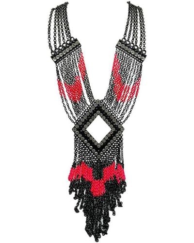JENNIFER GIBSON JEWELLERY Statement Art Deco Inspired Neon & Black Tassel Collar 2000s