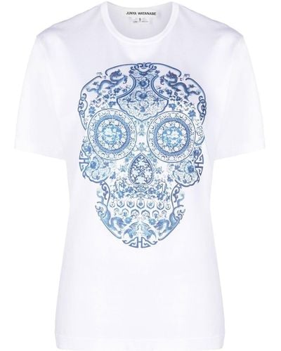 Junya Watanabe T-Shirt mit Totenkopf-Print - Weiß