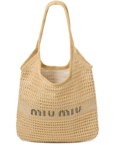 Miu Miu Logo-print Woven Tote Bag - Natural