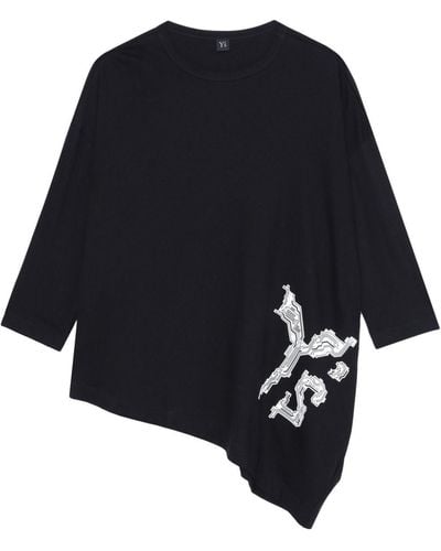 Y's Yohji Yamamoto T-shirt en coton à logo imprimé - Noir