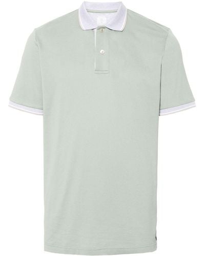 Eleventy Stripe-detail Cotton Polo Shirt - Green