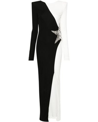 Balmain Vestido largo con detalles de cristal - Negro