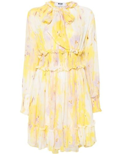 MSGM Floral Sheer Mini Dress - Yellow
