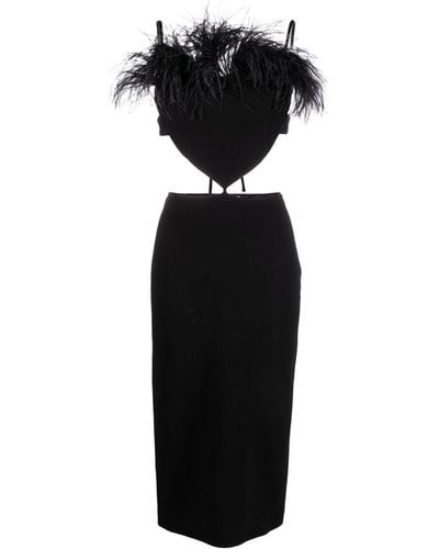 Mach & Mach Feather Trim Cut-out Midi Dress - Women's - Cupro/ostrich Feather/wool - Black