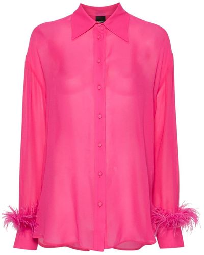 Pinko Feather-trim Georgette Shirt - Pink
