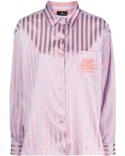 Etro Camisa a rayas con logo bordado - Rosa