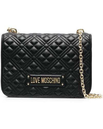 Love Moschino Logo Plaque Quilted Shoulder Bag - Black