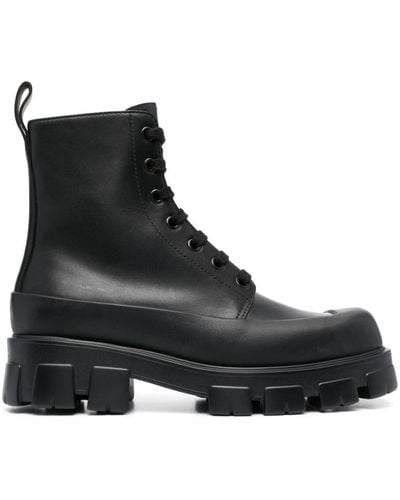 Prada Square-toe Leather Combat Boots - Black