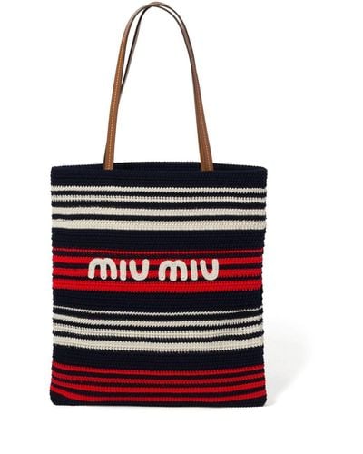 Miu Miu Striped Crochet-knit Tote Bag - Red
