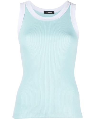 Styland Sleeveless Ribbed Cotton Top - Blue
