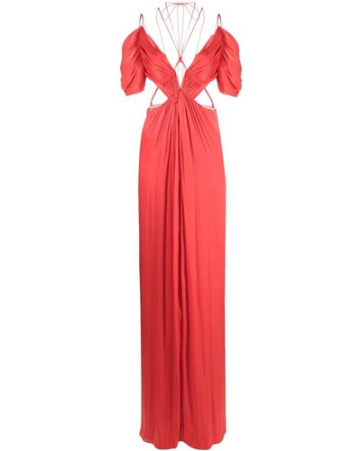 Costarellos Cut-out Pleated Gown - Red