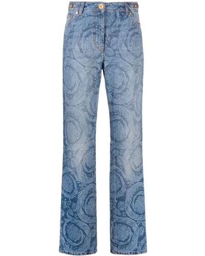 Versace Straight Jeans With Barocco Print - Blue