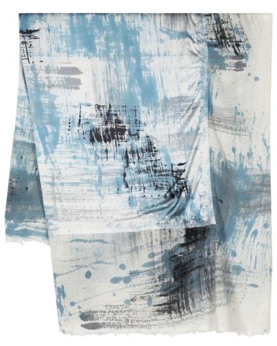 Avant Toi Abstract-print Satin-panel Scarf - Blue