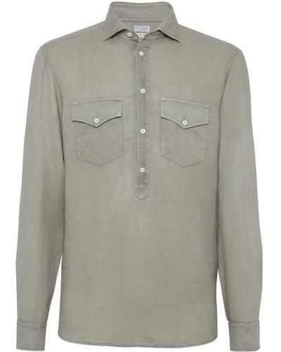 Brunello Cucinelli Spread-collar Long-sleeve Shirt - Grey