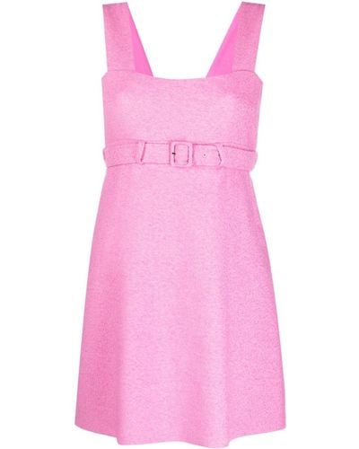Patou Belted Mini Dress In Cotton-blend Tweed - Pink