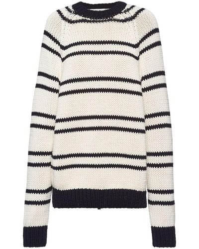Miu Miu Striped Cotton Sweater - Gray