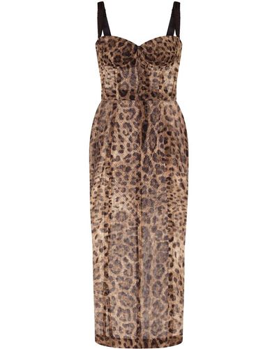 Dolce & Gabbana Leopard-print Bustier Midi Dress - Brown