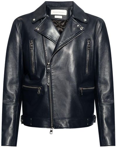 Alexander McQueen Notched-lapels Leather Biker Jacket - Black