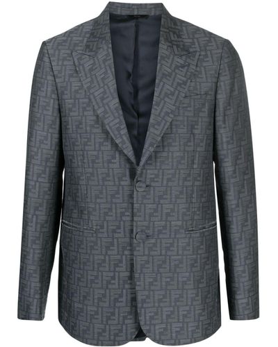 Fendi Monogram-print Peak-lapels Blazer - Grey