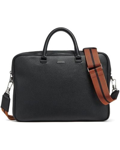 ZEGNA Edgy Logo-lettering Leather Briefcase - Black