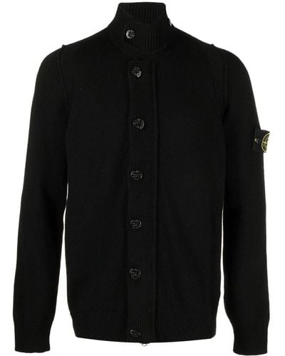 Stone Island Cardigan boutonné à patch logo - Noir