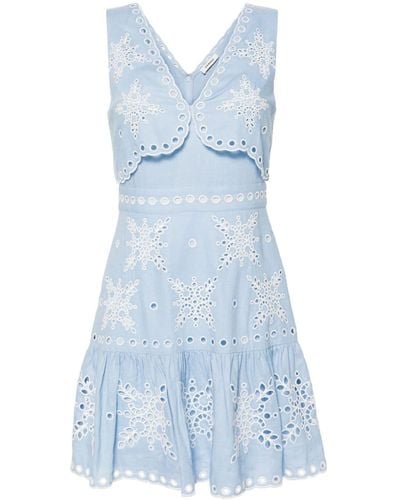 Sandro Broderie-anglaise Gelaagde Mini-jurk - Blauw
