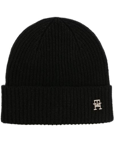 Tommy Hilfiger Chic Ribbed-knit Cashmere Beanie - Black