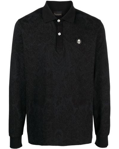 Billionaire Piquet Long-sleeved Polo Shirt - Black