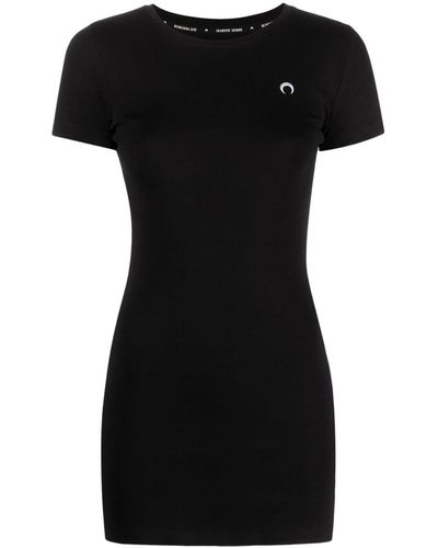 Marine Serre Logo Organic Cotton T-shirt Dress - Black