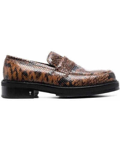 Ami Paris Snakeskin-effect Leather Loafers - Brown