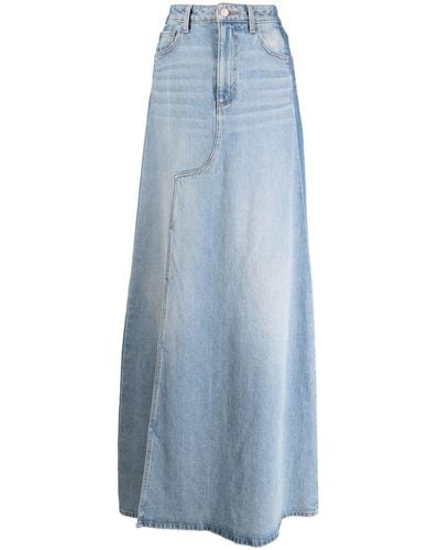 Cynthia Rowley Jupe longue en jean à fente latérale - Bleu