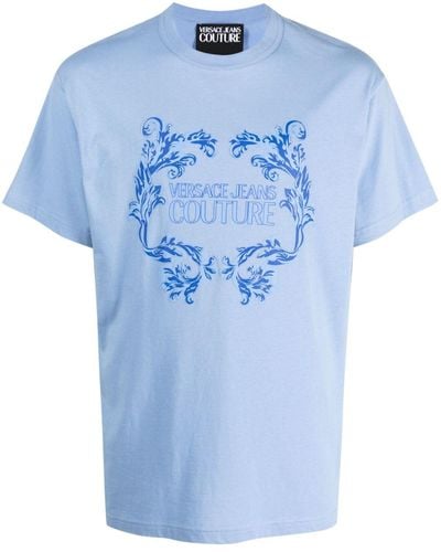 Versace T-shirt en coton à logo imprimé - Bleu
