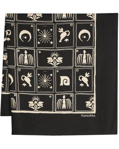 Nanushka Miani Schal mit Folk Art-Print - Schwarz