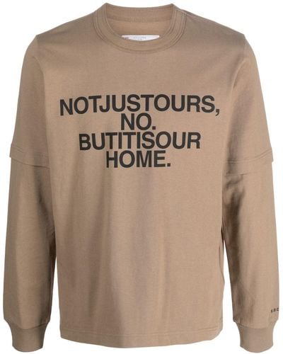 Sacai Slogan-print Layered Cotton Sweatshirt - Brown