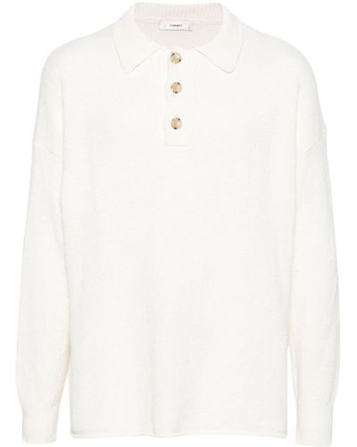 Commas Knitted Cotton-blend Polo Shirt - White