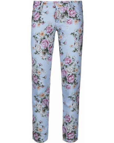 DSquared² Floral-print Skinny Trousers - Blue