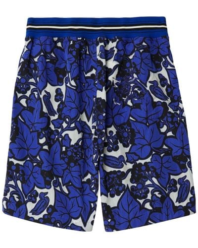 Burberry Ekd-appliqué Leaf-print Shorts - Blue