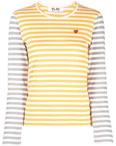 COMME DES GARÇONS PLAY Logo-patch Striped T-shirt - Orange