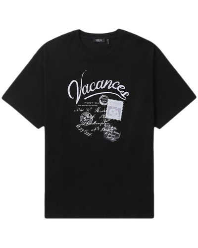 FIVE CM Vacances-print Cotton T-shirt - Black