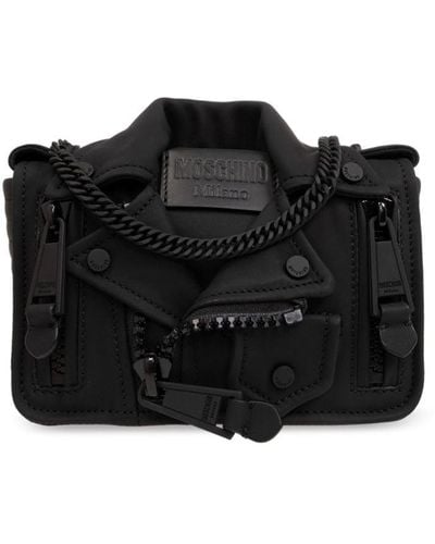 Moschino Biker Jacket Leather Shoulder Bag - Black