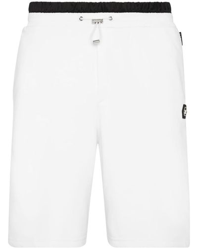 Philipp Plein Logo-patch Straight-leg Shorts - White