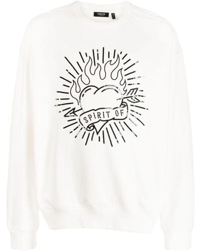 FIVE CM Slogan-embroidered Cotton Sweatshirt - White