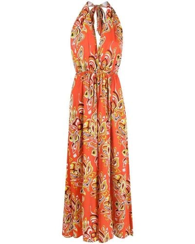 Emilio Pucci Africana-print Backless Dress - Orange