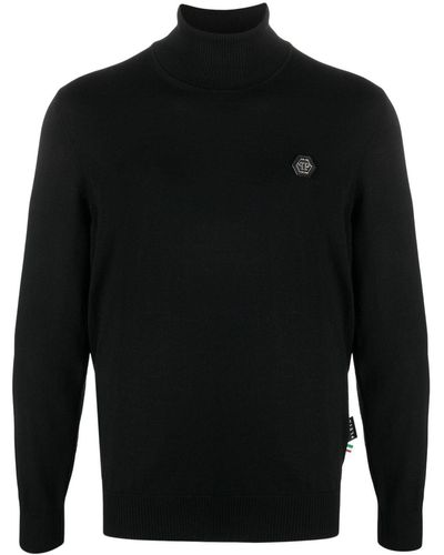 Philipp Plein Roll-neck Merino Wool Jumper - Black